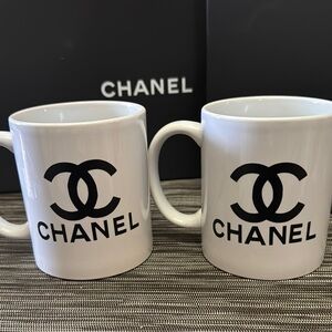 TWO Chanel Black and White Accent Mugs